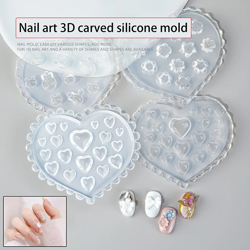 

Cartoon Silicone Nail Carving Mold Flower Bow Nail Decorations Stereoscopic Stamping Plate Nails DIY Design Manicure Tools