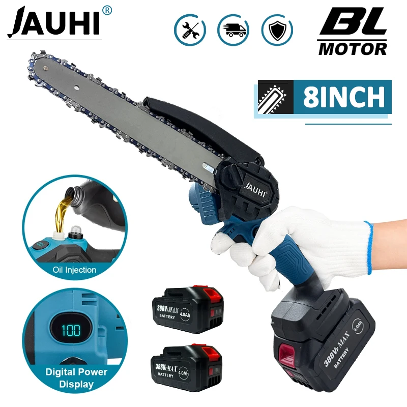 

JAUHI 8 Inch Electric Chain Saw Cordless Mini Handheld Pruning Saw Woodworking Electric Saw Cutting Tool For Makita 18V Battery