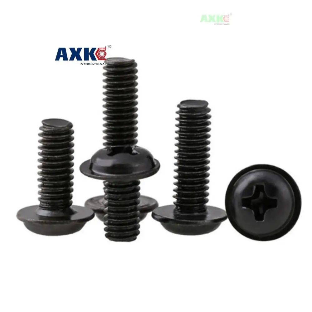 10pcs/lot M1.4 M2 M2.5 M3 M 3.5 M4 M5 M6 PWM Black Pan Head Screws  with Washer Fixed Motherboard Screws With Pad DIN967