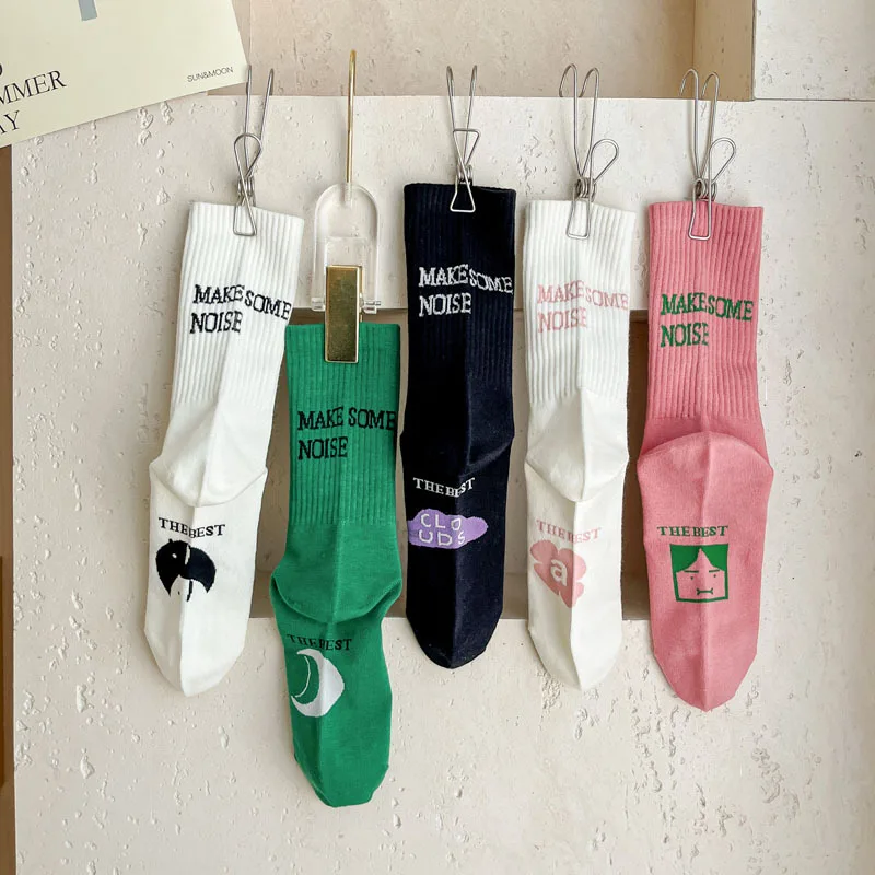 

1Pair Letter Print Fashion Creative Women Socks Cotton Cozy Breathable Street Tide Crew Socks