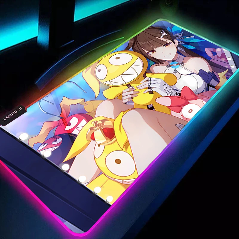

Mouse Pad Gaming Accessories Gabinete Gamer RGB PC Computer Honkai Impact 3 Desk Mat Anime Girl Keyboard Tablet Pad LED Mousepad