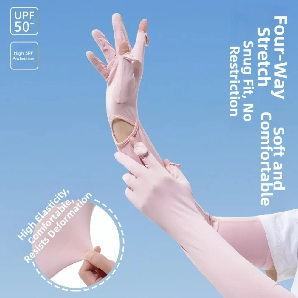 

Thin Solid Color Long Sleeve Non-slip Flip Sunscreen Sleeve Gloves Breathable Elastic Summer Arm Cover Riding
