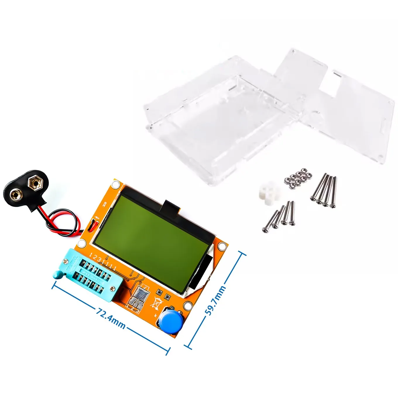 Dido trio trio capacity ESR medium, MOS PNP LCR-T4 patterned transistor tester, resistor capacitor ESR SCR LCD display, Mega328