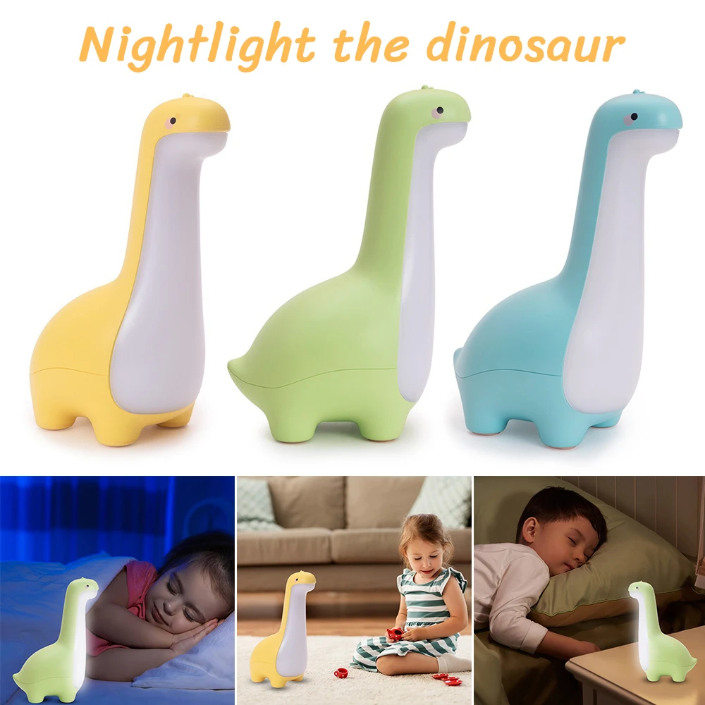 Cute Dinosaur Night Light Eye-Protection Warm Light Bedside Lamp USB Charging Baby Sleep Accompany Light for Decoration Gift