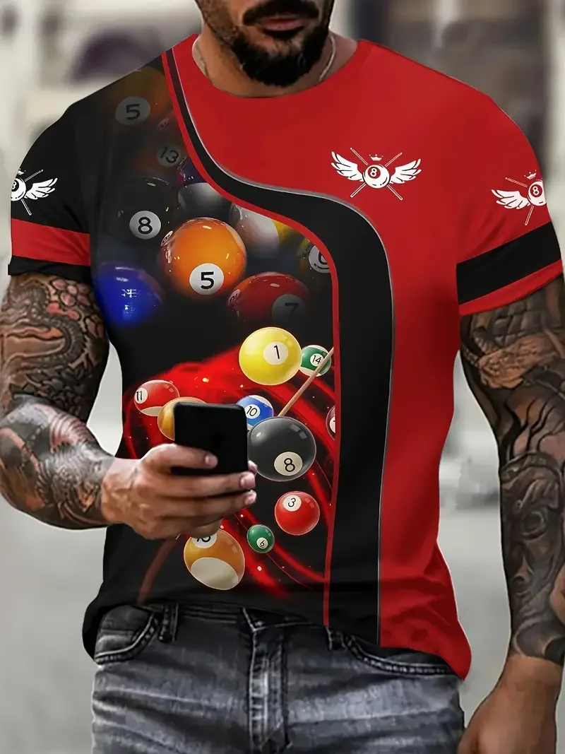 Men's T-shirt 3D Ping Pong Print Short Sleeve Crew Neck Outdoor Casual Pullover Streetwear Sportshirt Outdoor Oversized Clothing