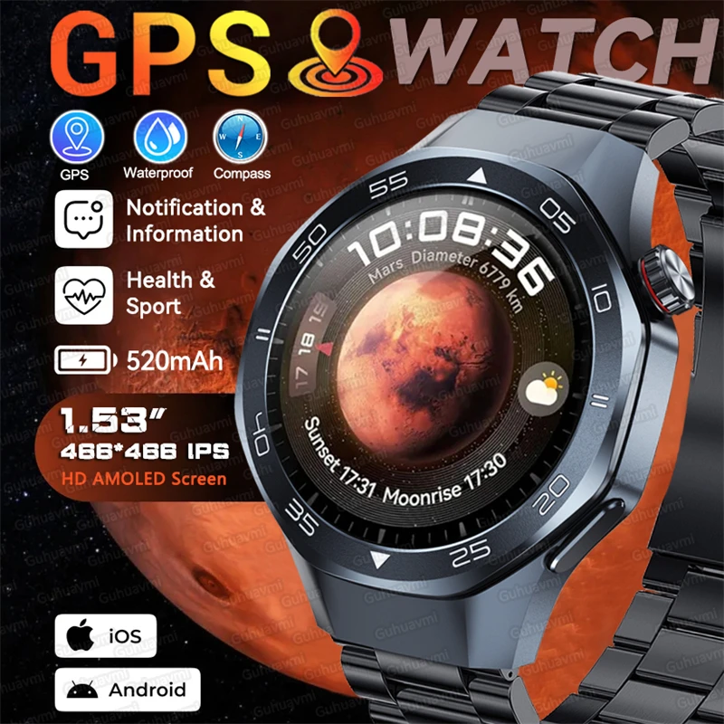

2025Новые Bluetooth-смарт-часы для мужчин 360*360 HD AMOLED-дисплей Экран сердечного ритма здоровья IP68 Водонепроницаемые GPS Спортивные умные часы