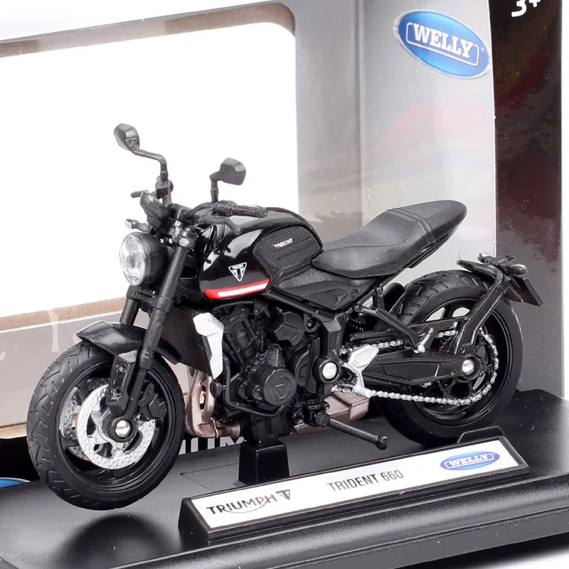 

Масштабная модель мотоцикла Triumph Trident 660 2021 года, 1:18, литая под давлением, игрушечный мотоцикл, коллекционные подарки Welly, черный