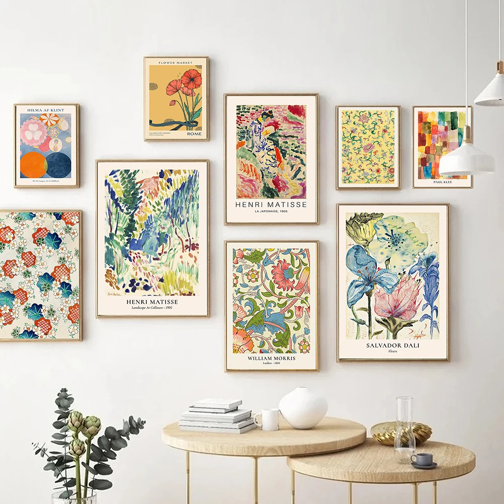 

Vintage Eclectic Gallery Wall Pictures Home Decor Modern Colorful Print Vibrant Colors Matisse Abstract Canvas Painting Pictures