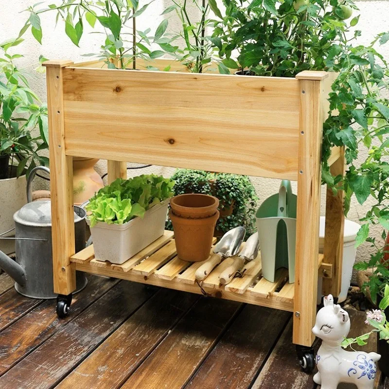 Solid wood flower box, multi-layer movable flower box, outdoor planting box