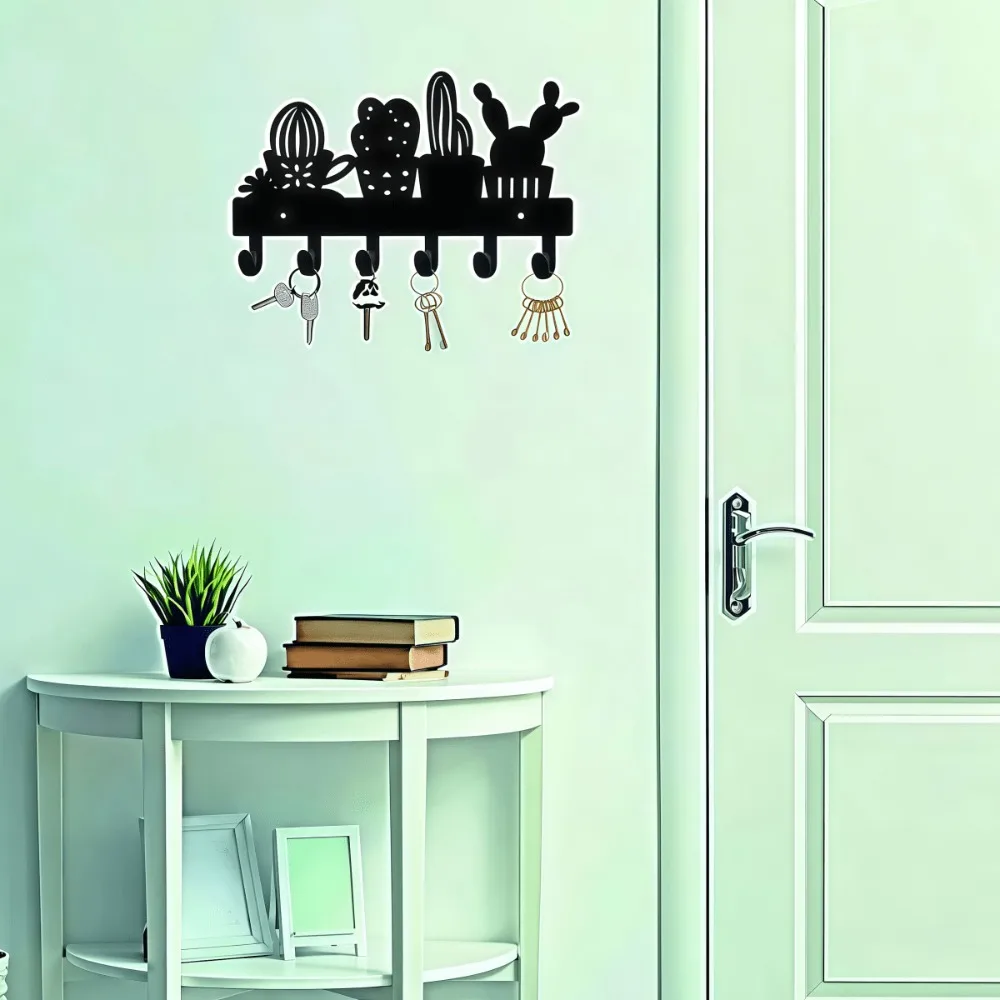 Metal Key Hook Rack Wall Mounted, 6 Hooks Rustproof Coat Hanger with Welcome Sign for Home Bathroom Kitchen