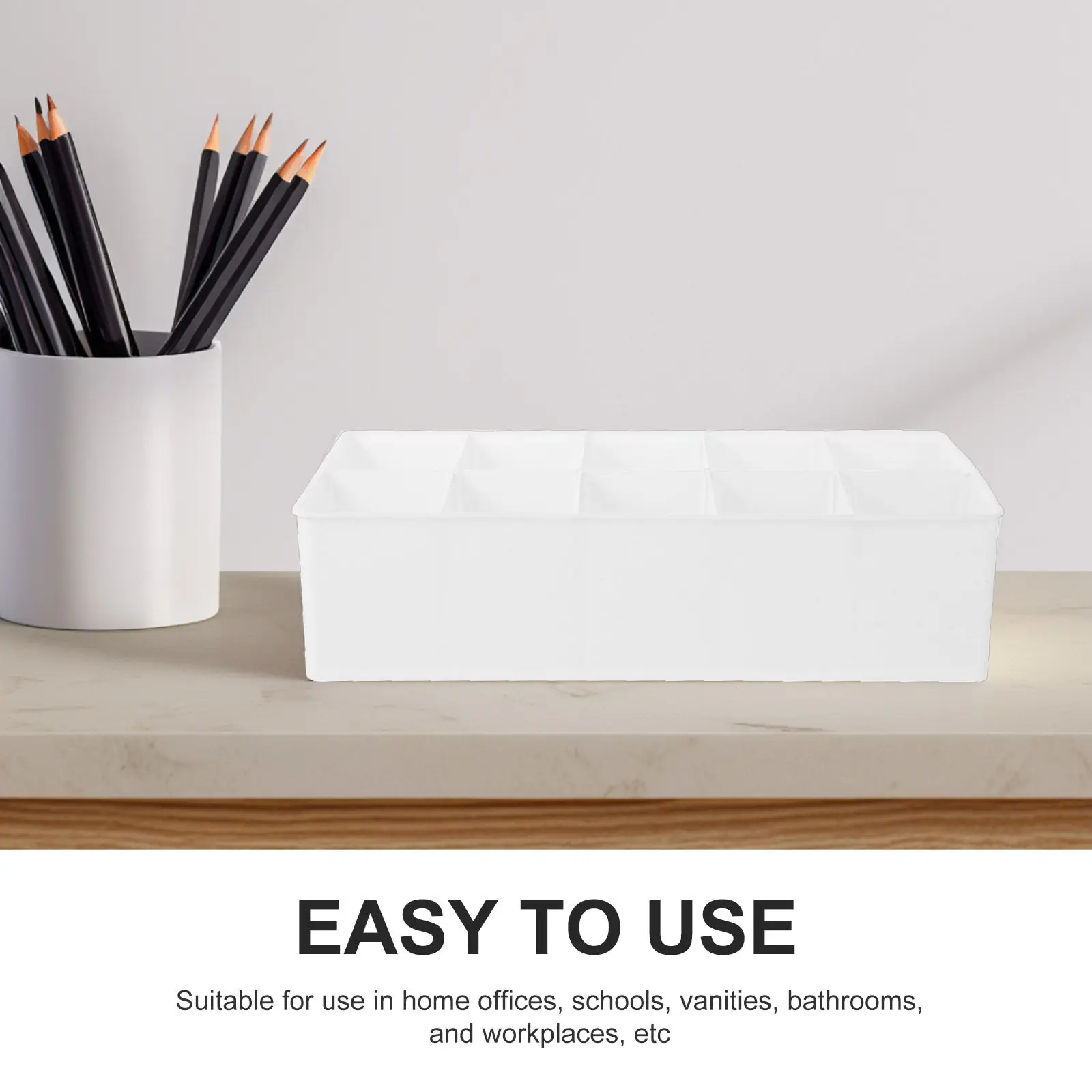 Plastic Desk Drawer Organizer 10 Compartments Removable Dividers Cable Charger Storage Box Multi- Office Storage