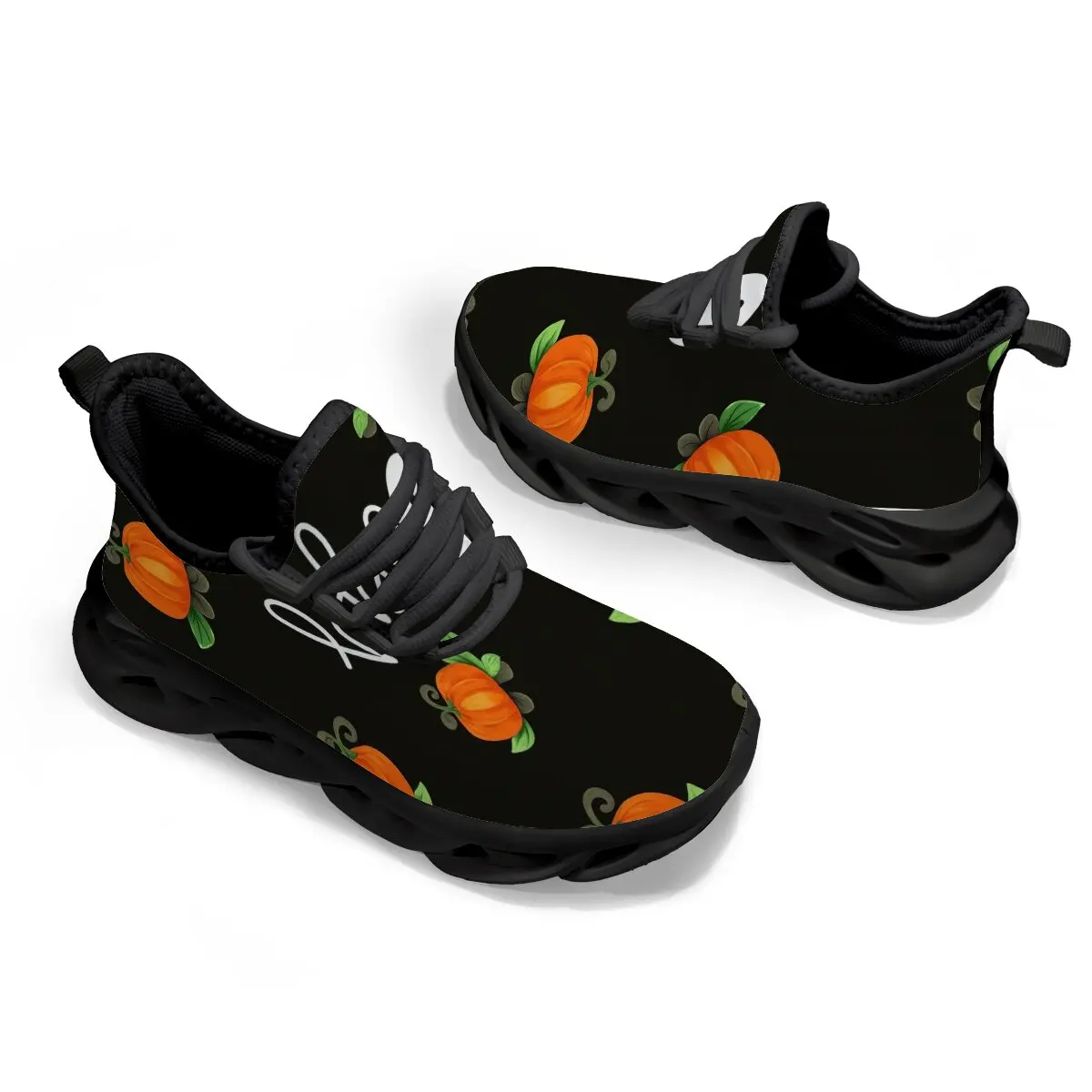 

Детская повседневная обувь с сеткой на тему Хэллоуина, легкая спортивная обувь с дышащей шнуровкой и рисунком тыквы в горошек