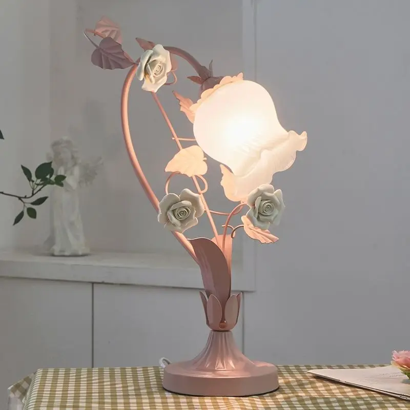 Decorative rose flower creative desk lamp warm bedroom bedside night lamp pastoral wedding Joe birthday gift desk lamp