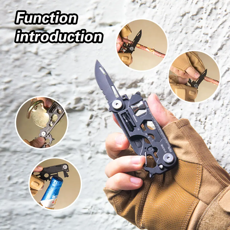 18 in 1 Portable EDC Tool Card with Black Coating Folding Knife Ultra Thin Design for Outdoor Camping Travel and Daily Use