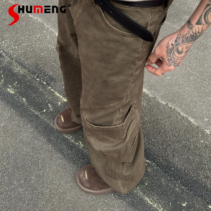 

Fashion Big Pocket Chic Tooling Jeans Men Women 2026 Spring New Stylish Denim Pants Loose Comfort Wide Leg Curved Denim Trousers
