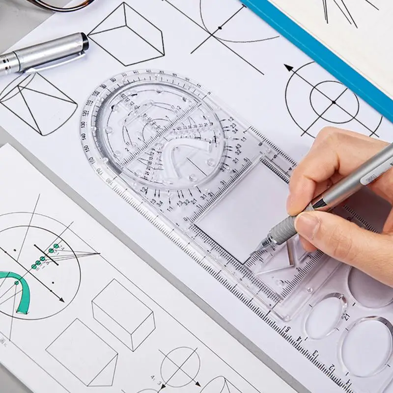 Regla de medición de plantilla para estudiantes, reglas de plantilla de dibujo geométrico para cilindros, conos, cubos, Parabolas