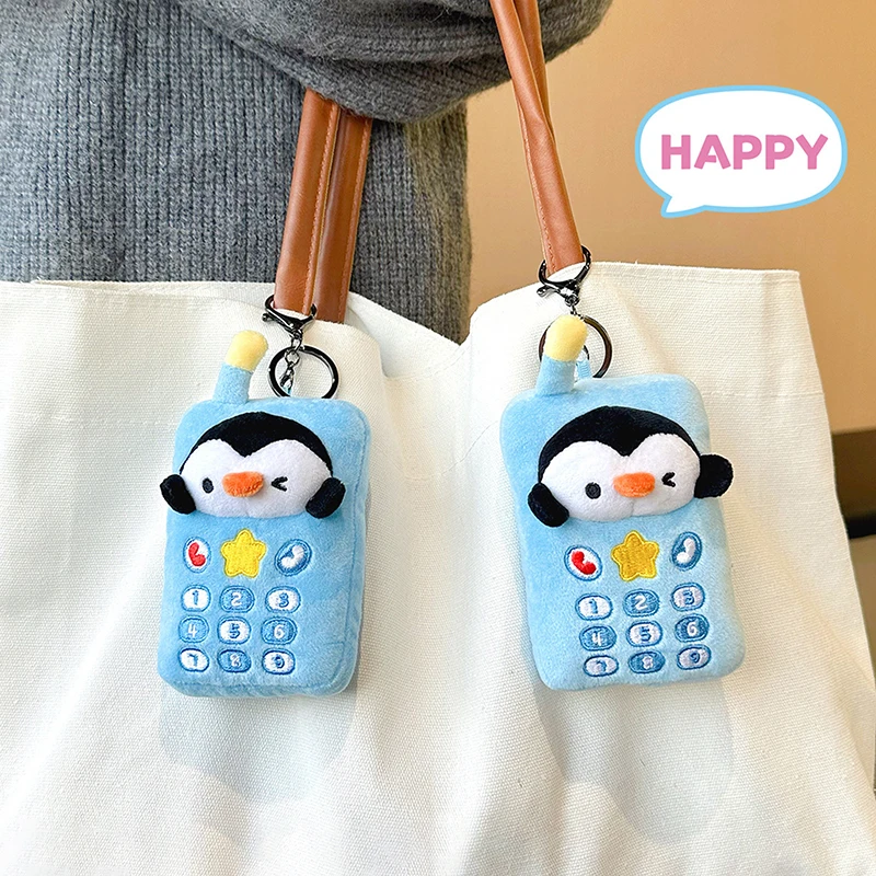 Stylish Penguin Mobile Phone Plush Doll Keychain, Cute Bag Accessory, Perfect Decor Gift.