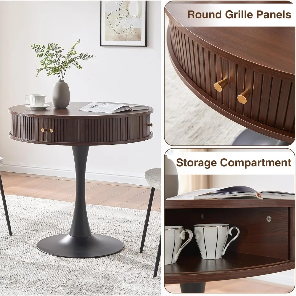 طاولة بقاعدة مستديرة مقاس 31.5 بوصة مع خشب الجوز المخفي |   طاولة بتصميم توليب مع أبواب منزلقة، لمسة نهائية من الخشب الصناعي للمطبخ