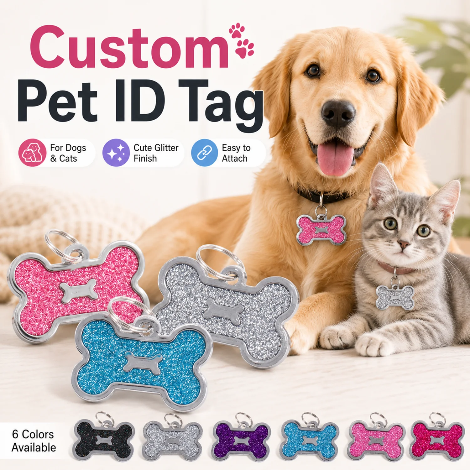 

Custom Text Dog Tags Personalized Name Bone Shaped ID Tag Pets Pendant Laser Engraving Address Number Customized Dog ID Tag