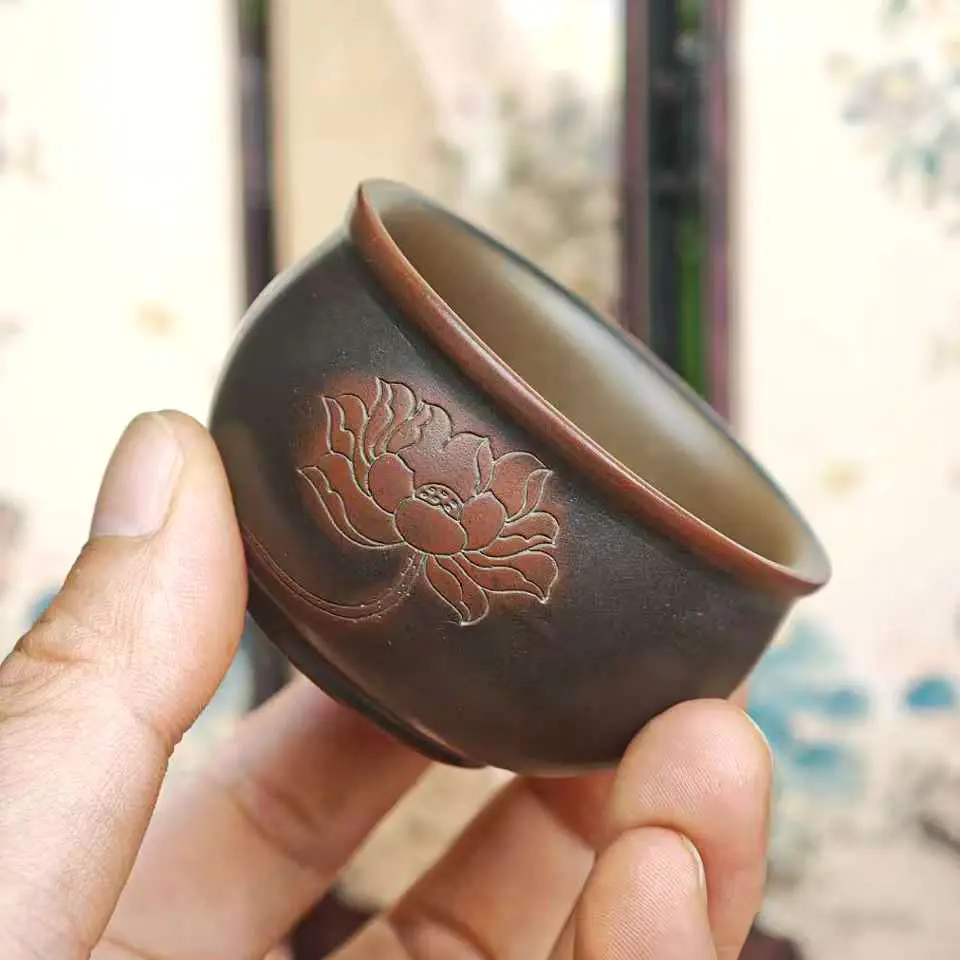 Ceramic teacup, hand-carved, drinking teacup, purple sand cup, tea set