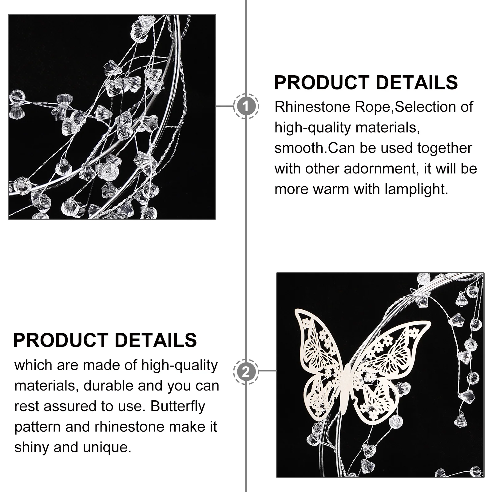

Rhinestone Decorations Set Silver Baking Accessories Butterfly Pattern Elegant Adornments Decoration Kit For Wedding