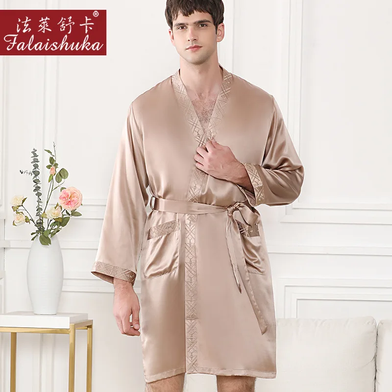 19 momme 100% real silk robes men simple Long sleeve robes real silk casual elegance male home robes S5632