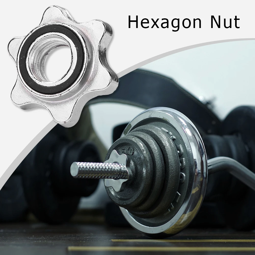 Hexagon Nut Lifting Standard Hex Barbell Bar Solid Steel Spin-lock Dumbell Clamps