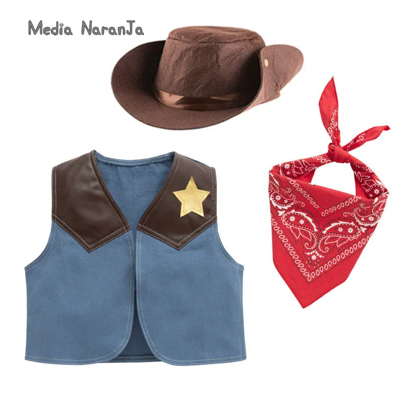 

Western Cowboy Children Festival Performance Costume Role Playing Blue Vest Purim photography props