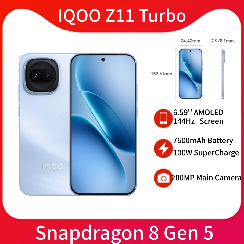  New IQOO Z11 Turbo 6.59'' 144Hz AMOLED Screen 7600mAh Battery 100W SuperCharge 200MP Smart Phone Google Play Store OTA update