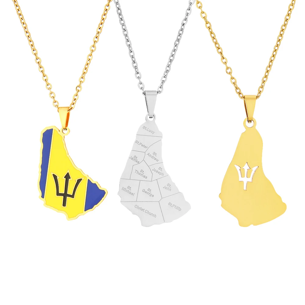 Stainless Steel Barbados Island Map Flag City Pendant Necklace Caribbean Sea Barbados Maps Men Women Jewelry Ethnic Gift