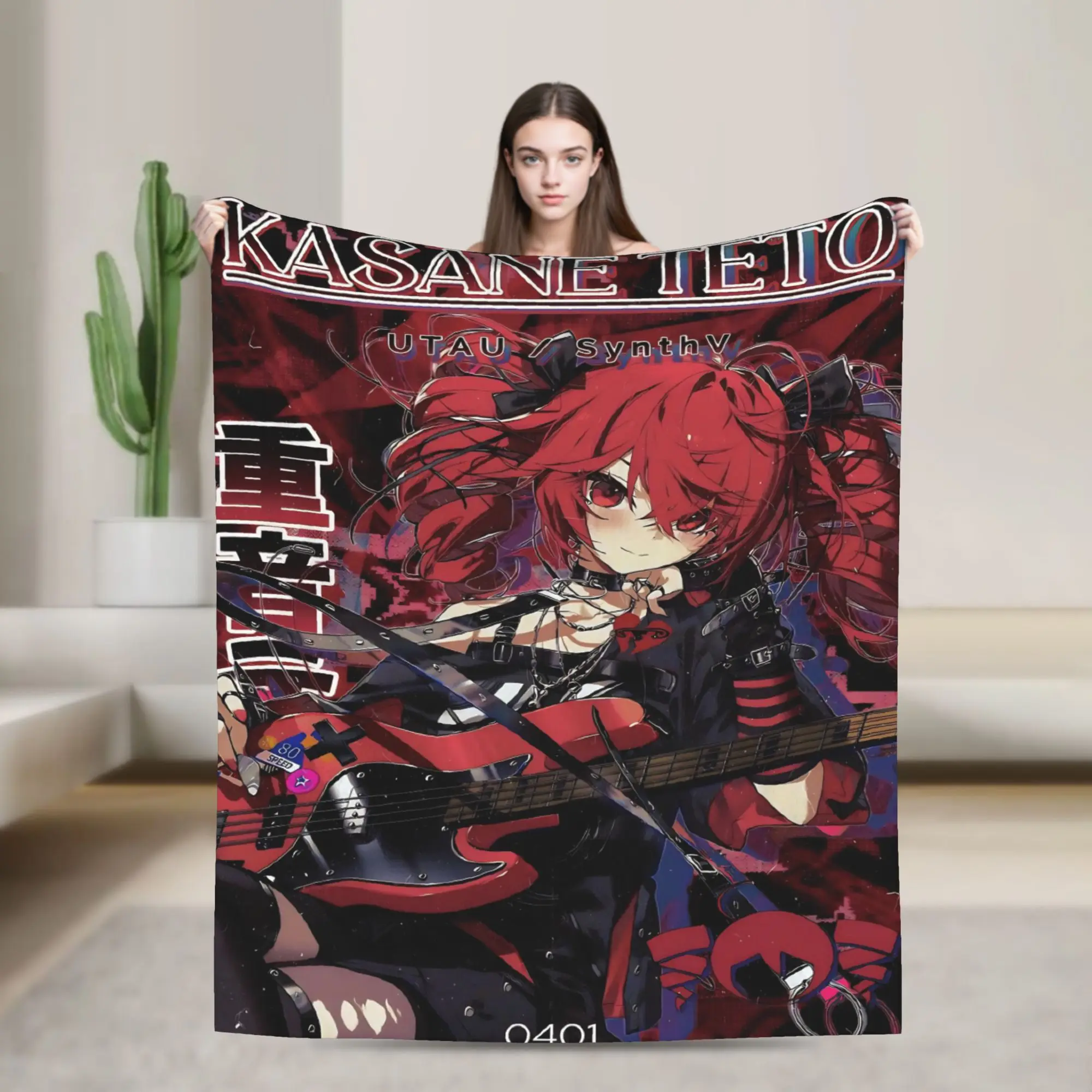 Pearto Poteto Anime Kasane Teto Virtual Singer Warm Blanket  Decorative Plush Throw Blanket Flannel Bedspread Sofa Bed Cover