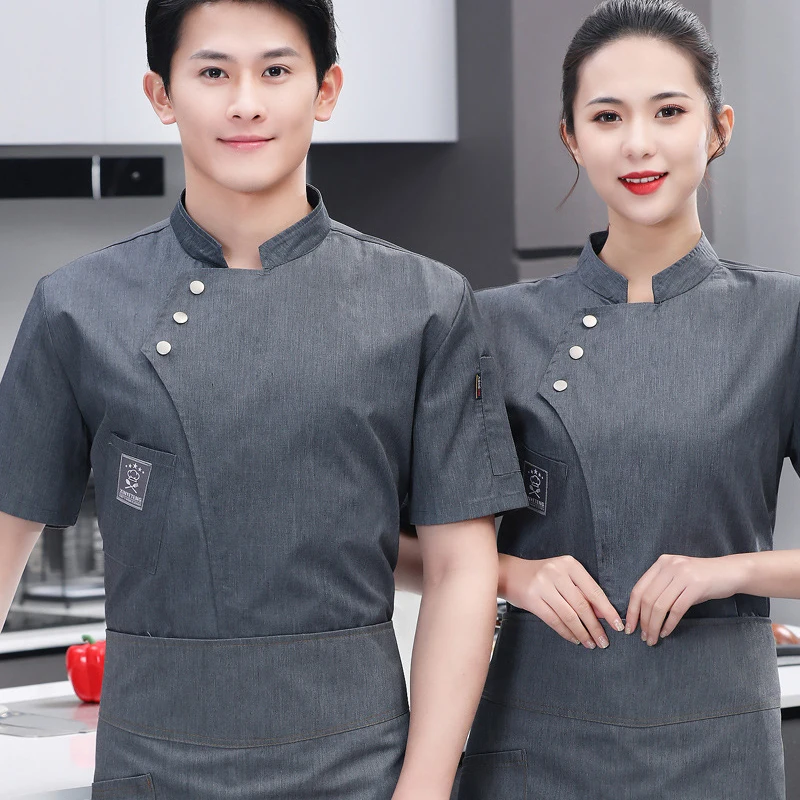 เชฟแขนสั้นครัว Workwear ฤดูร้อน Izakaya ร้านอาหารโรงแรม Cafe Waiter เครื่องแต่งกายสิ่งสกปรกบาง Breathable แจ็คเก็ต