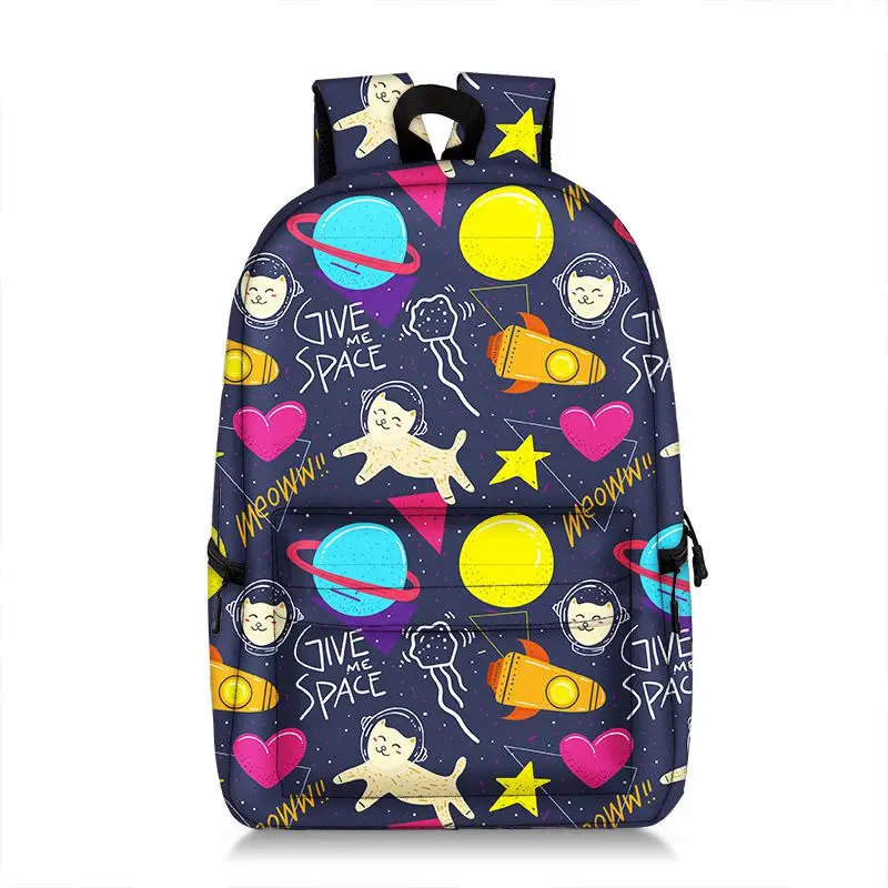 Mochila Escolar con dibujo de gato para estudiantes, morral Escolar de poliéster con estampado completo de dibujos animados