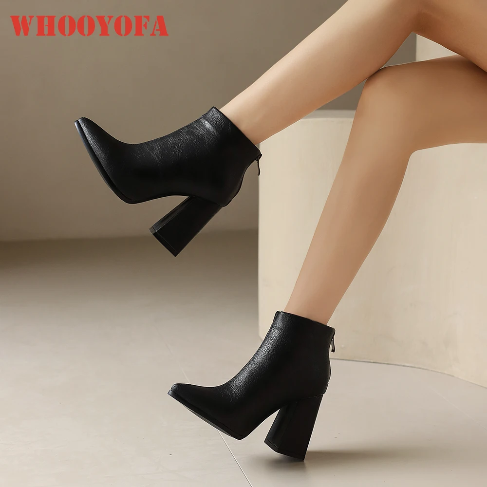 

2025 Зимние удобные черные зеленые женские ботильоны с острым носком на высоком блочном каблуке, женская обувь для вечеринок, большой размер 33, 43, 48 50