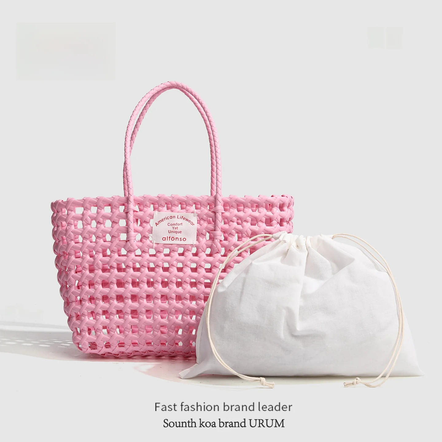 URUM Spring Summer Macaron Woven Handheld Basket Bag Hollow out Beach Casual Simple Style Open Top Young Women's Bag