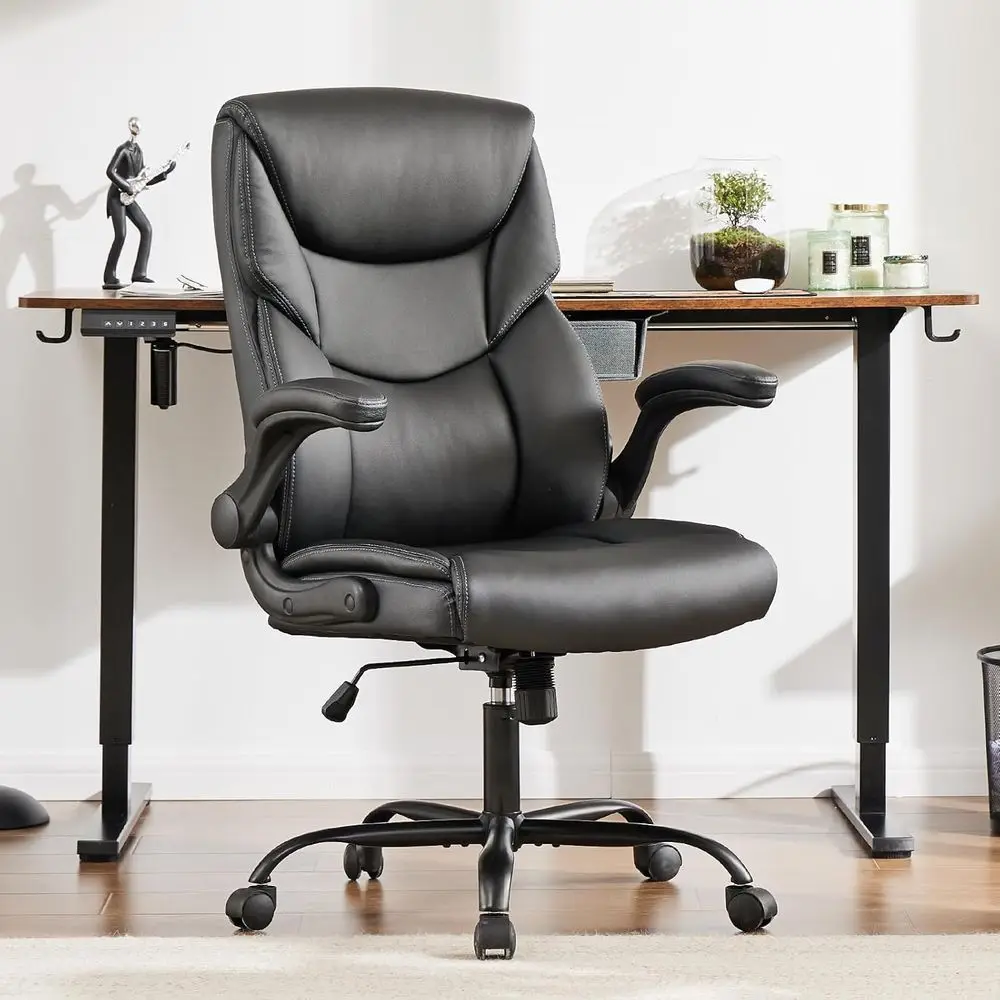 

Ergonomic Home Office Desk Chair - Executive Big Tall High Back with Comfy Lumbar Support & Flip Up Armrest, PU Leather Computer