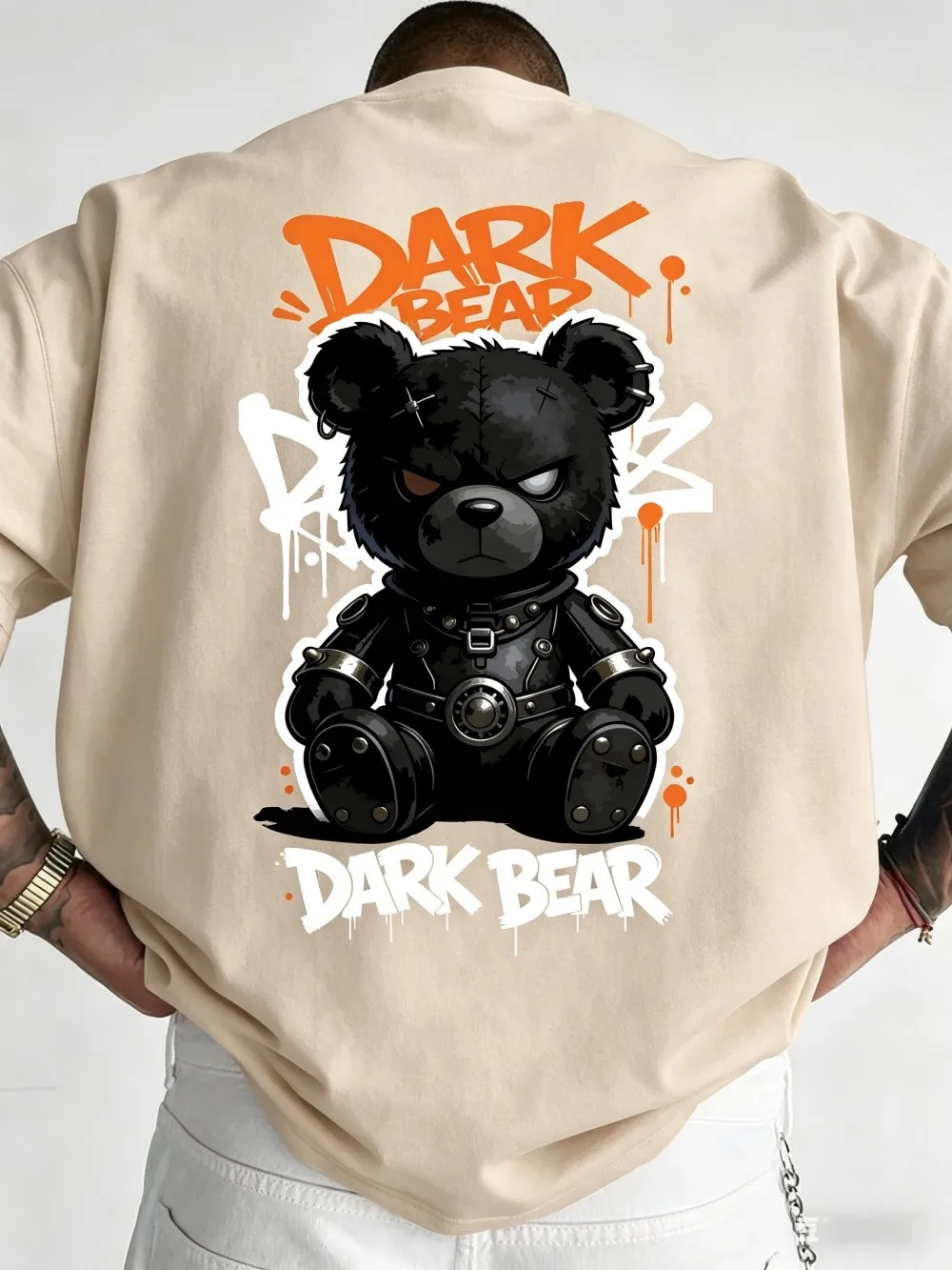 European and American Men's Summer Horror Teddy Bear Print Comfortable Breathable Round Neck T-Shirt Outdoor Street Top
