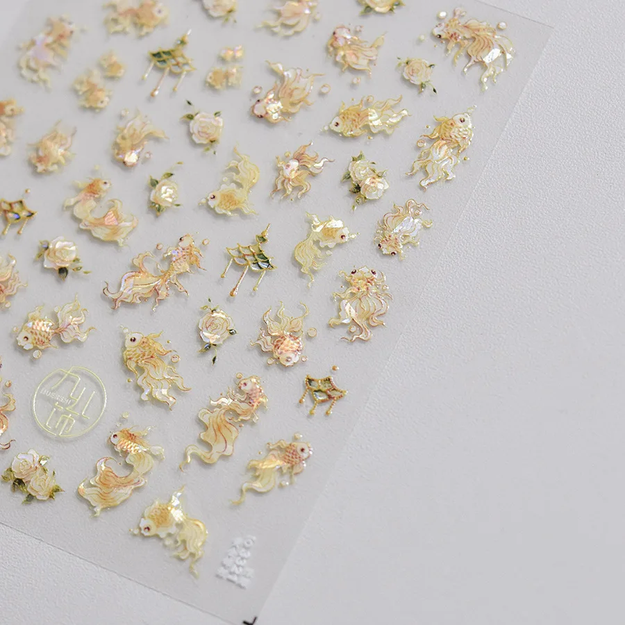 Magical Blow Bubbles Goldfish Bunny Rabbit Cat Kitten Shape Shiny Dreamy Bubbles 5D Nail Art Decorations Sticker Manicure Decal