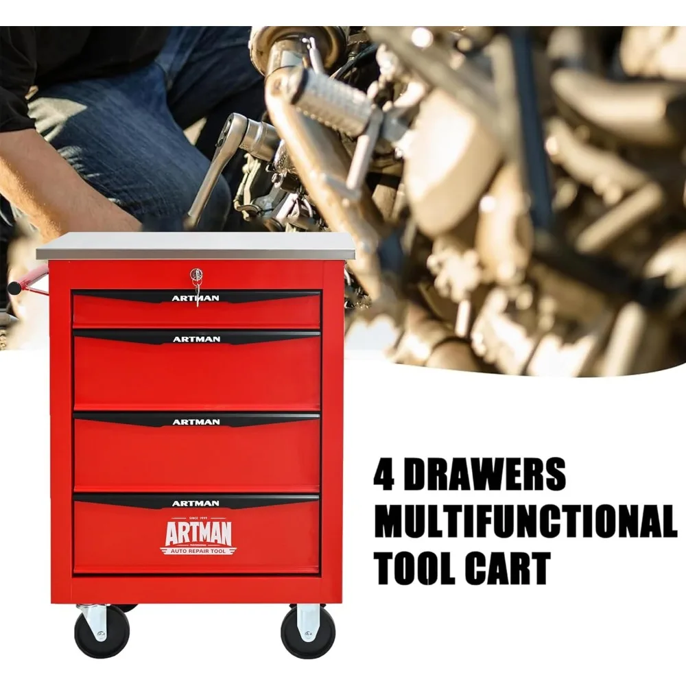 Cassettiera multiuso per attrezzi con 4 cassetti, organizer per carrello resistente per soluzioni di stoccaggio in garage