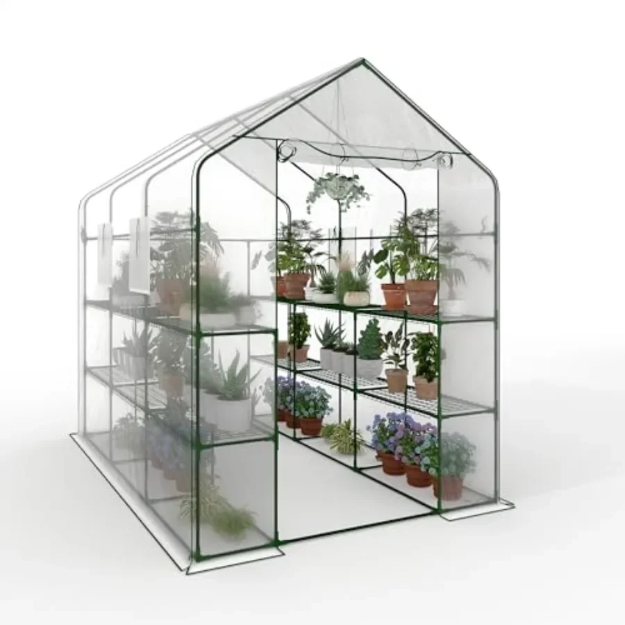 Outdoor greenhouse, heavy-duty steel frame, green, walk-in design for easy access and durability