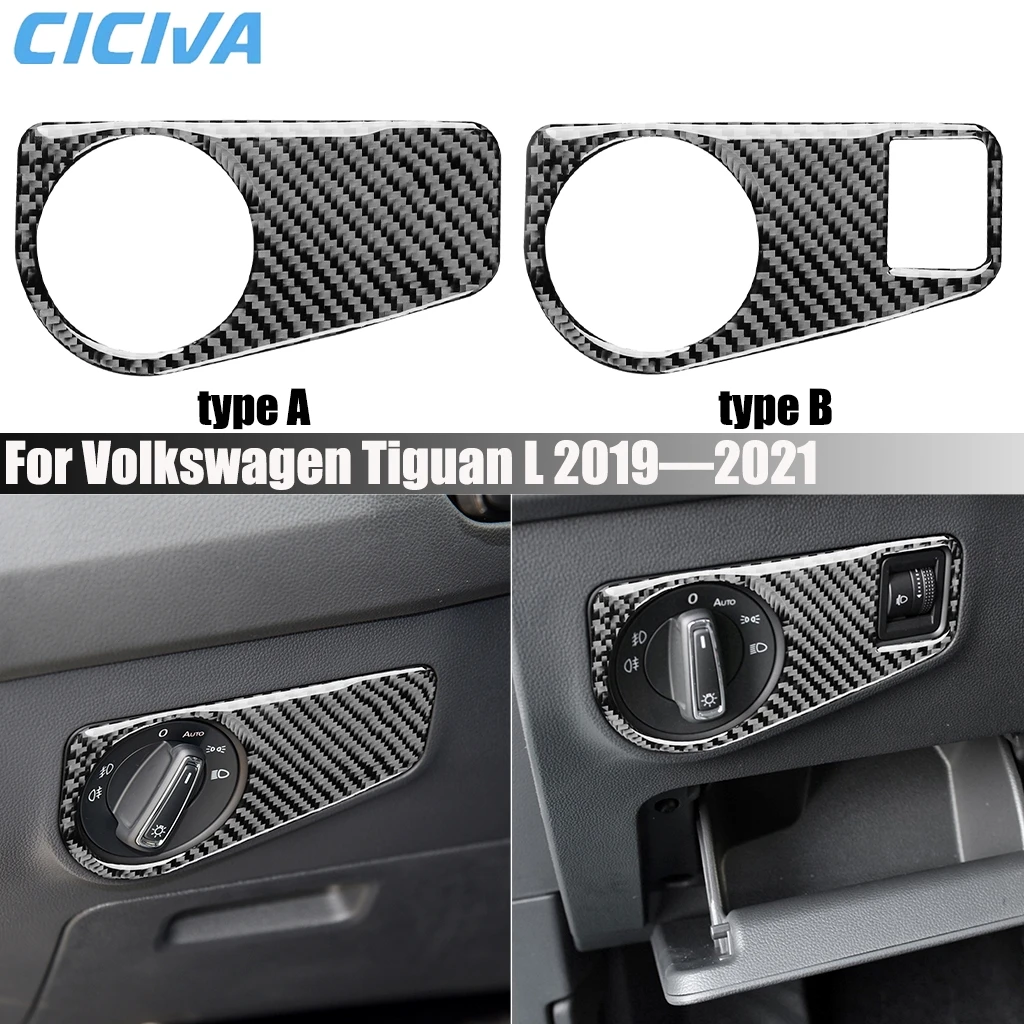 

Carbon Fiber Car Accessories Dashboard Headlight Switch Modified Interior Trim Cover Sticker For Volkswagen Tiguan L 2019—2021