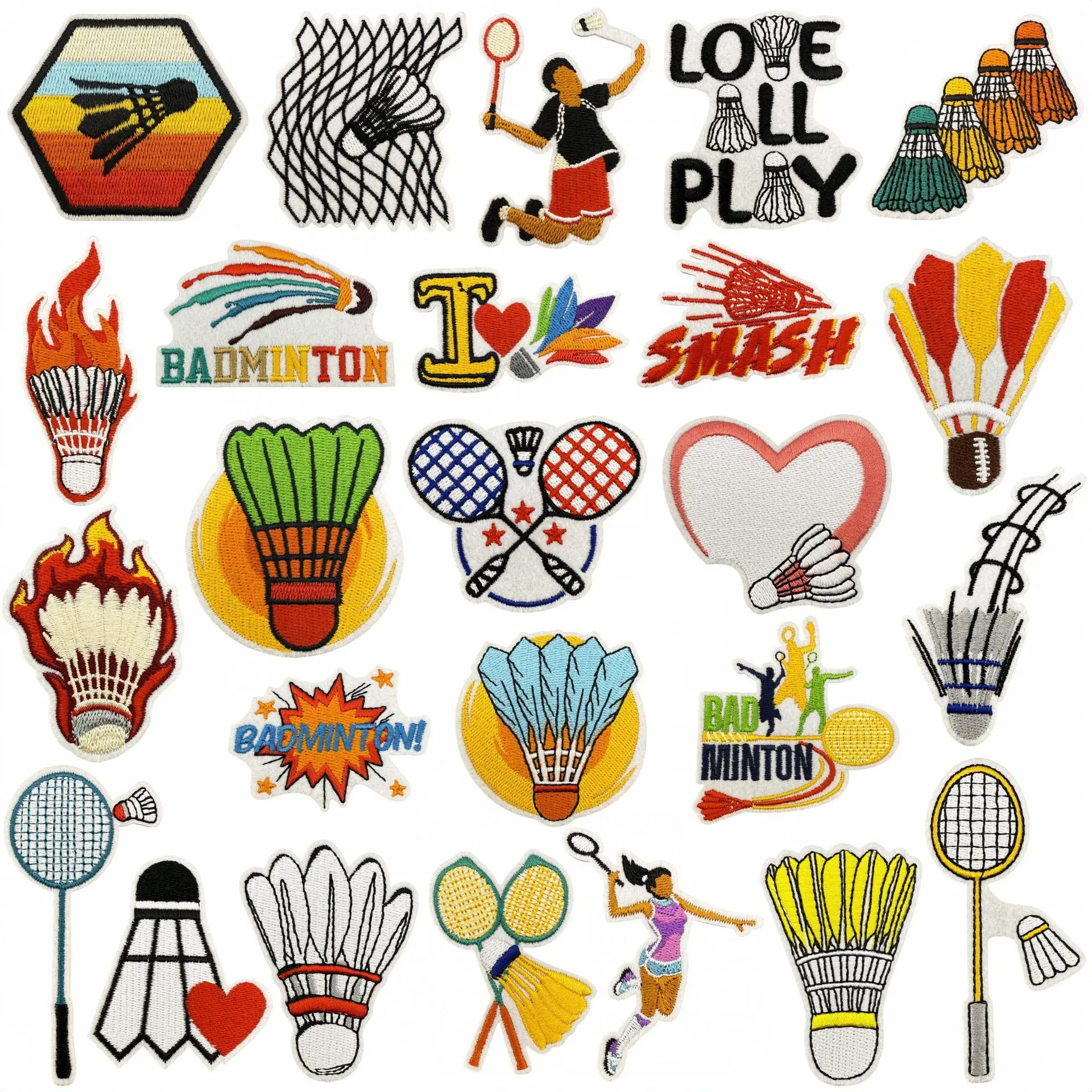 10Pcs Badminton Mixed Embroidery Iron On Patches,Racket Shuttlecock Slogan Applique for Clothes Trucker Hat DIY Decor