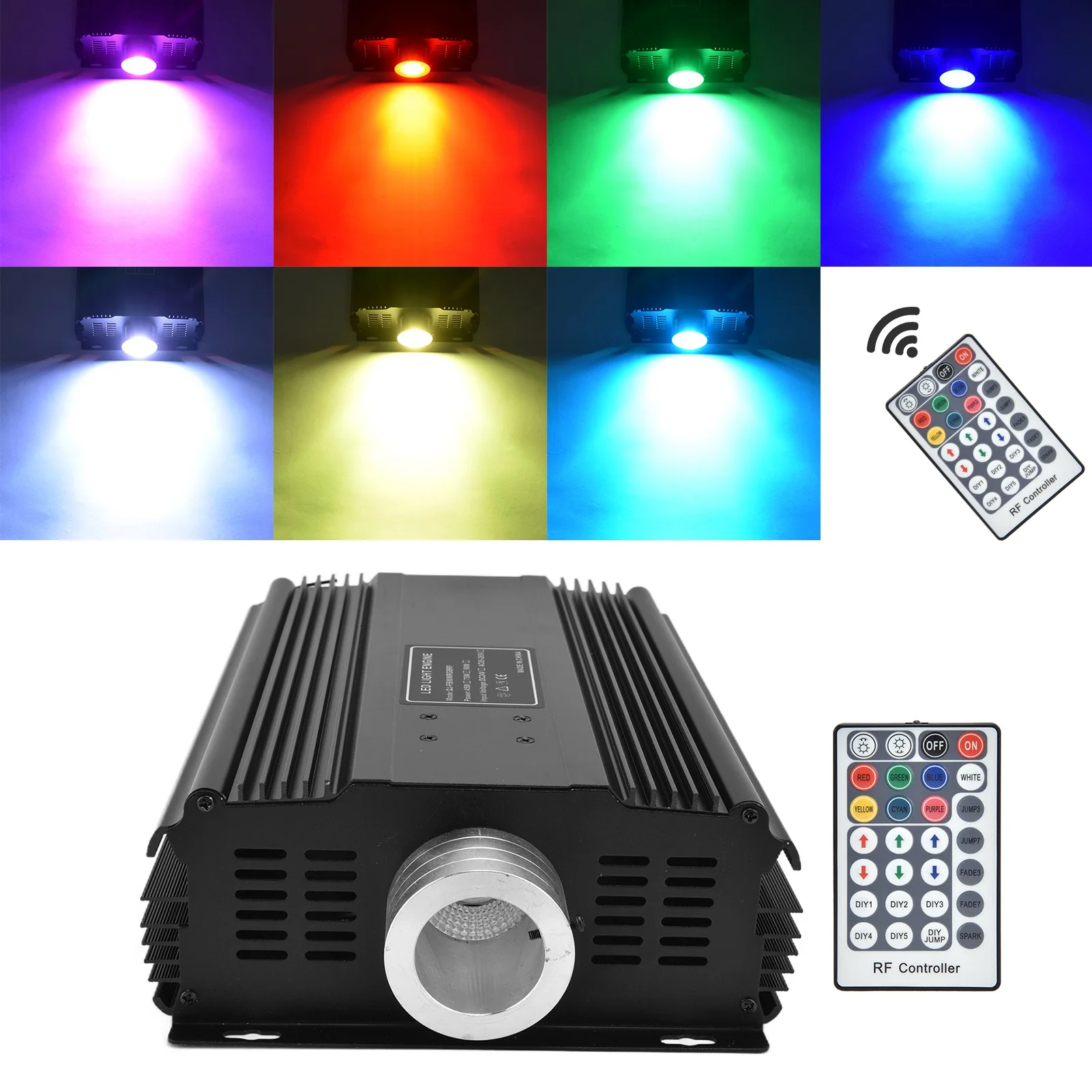 

Комплект светодиодных волоконно-оптических светильников 90 Вт RGB + W Драйвер оптоволоконной лампы с 28-клавишным пультом дистанционного управления 1500LM