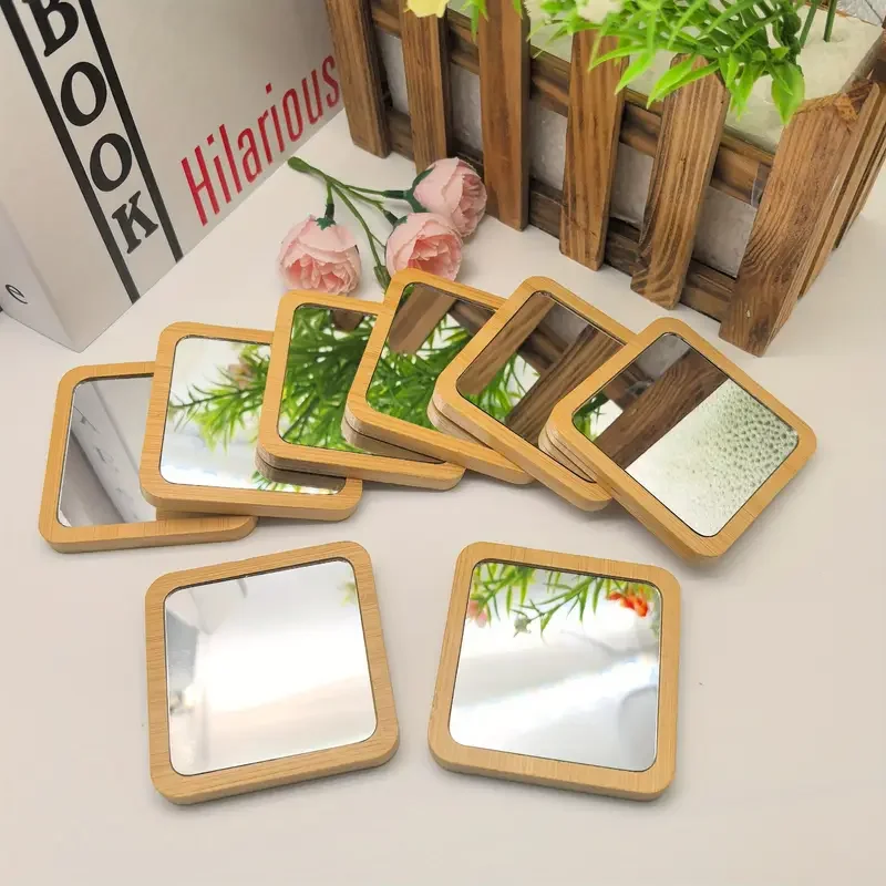 1Pcs Portable Wooden Mirrors Handheld Glass Travel Surface Vanity Accessories Decorative Mirrors For Makeup Home Decor