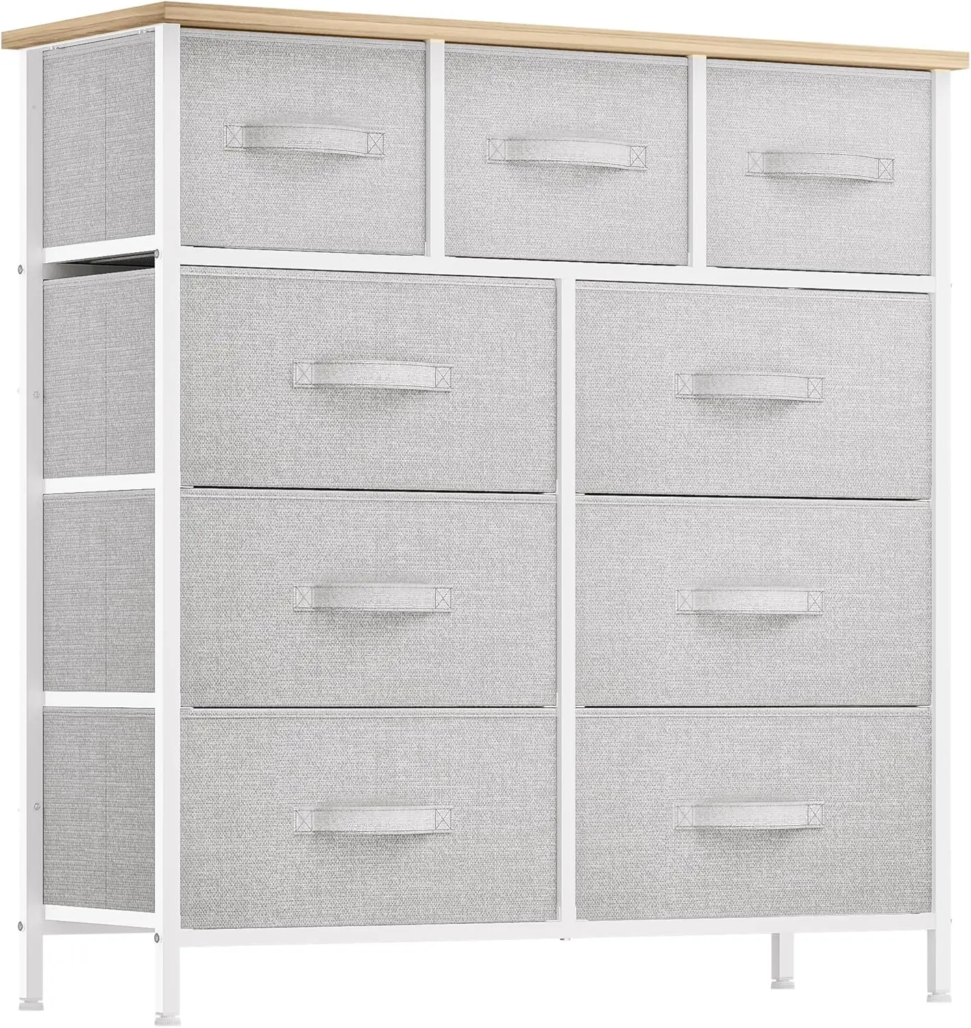 9 Drawer Dresser, Light Gray Fabric Storage Tower, Tall Organizer Unit for Room, Living Room, Hallway, Closets - Sturdy Steel