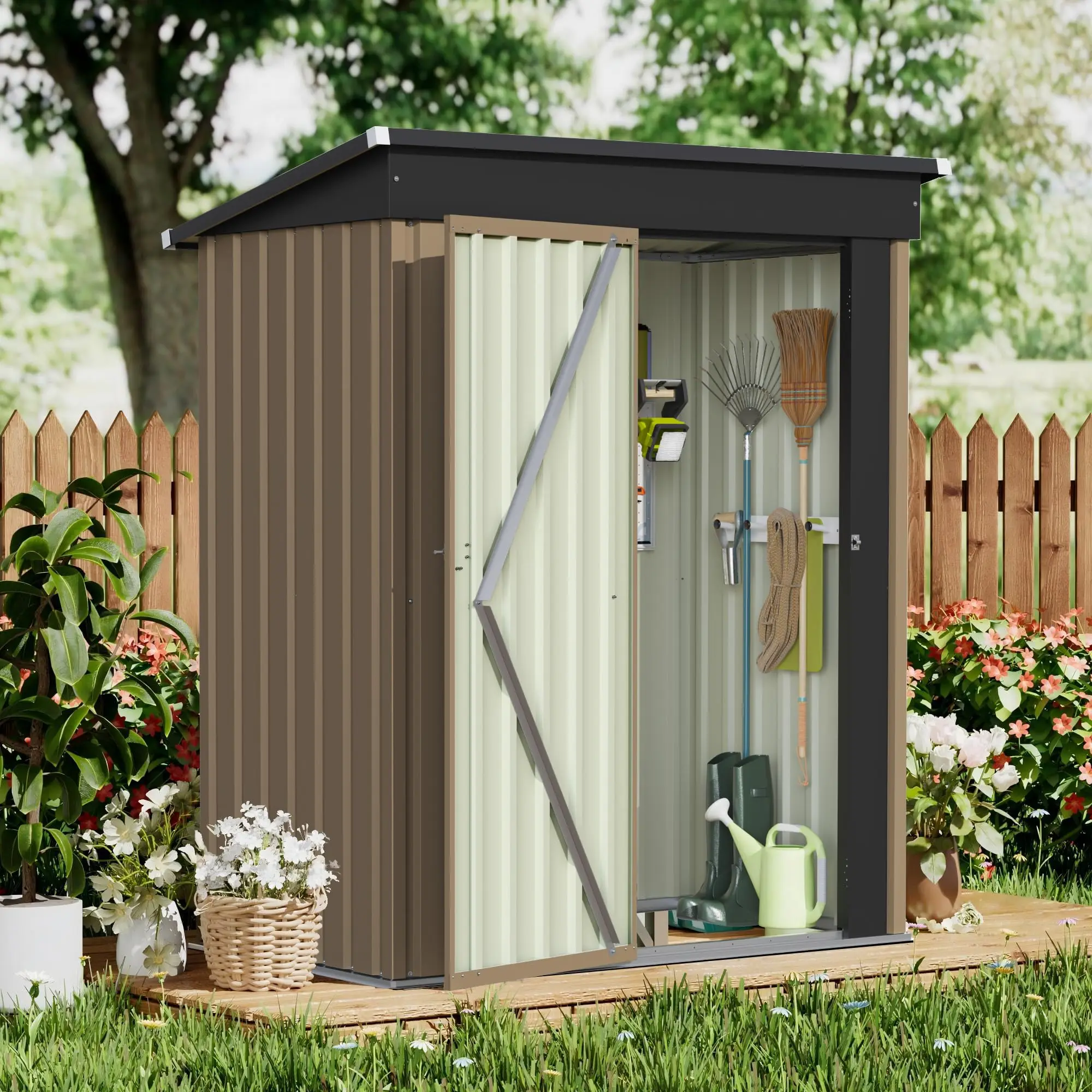 5 x 3 FT Shed Outdoor Storage Shed Metal Garden with Lockable Door Outside Waterproof Tool  for Backyard