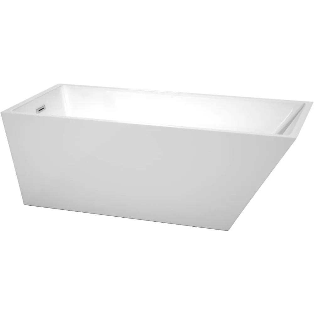 

67" Inch Stylish Freestanding Bathtub in Pure White, Accentuated with Polished Chrome Drain & Overflo