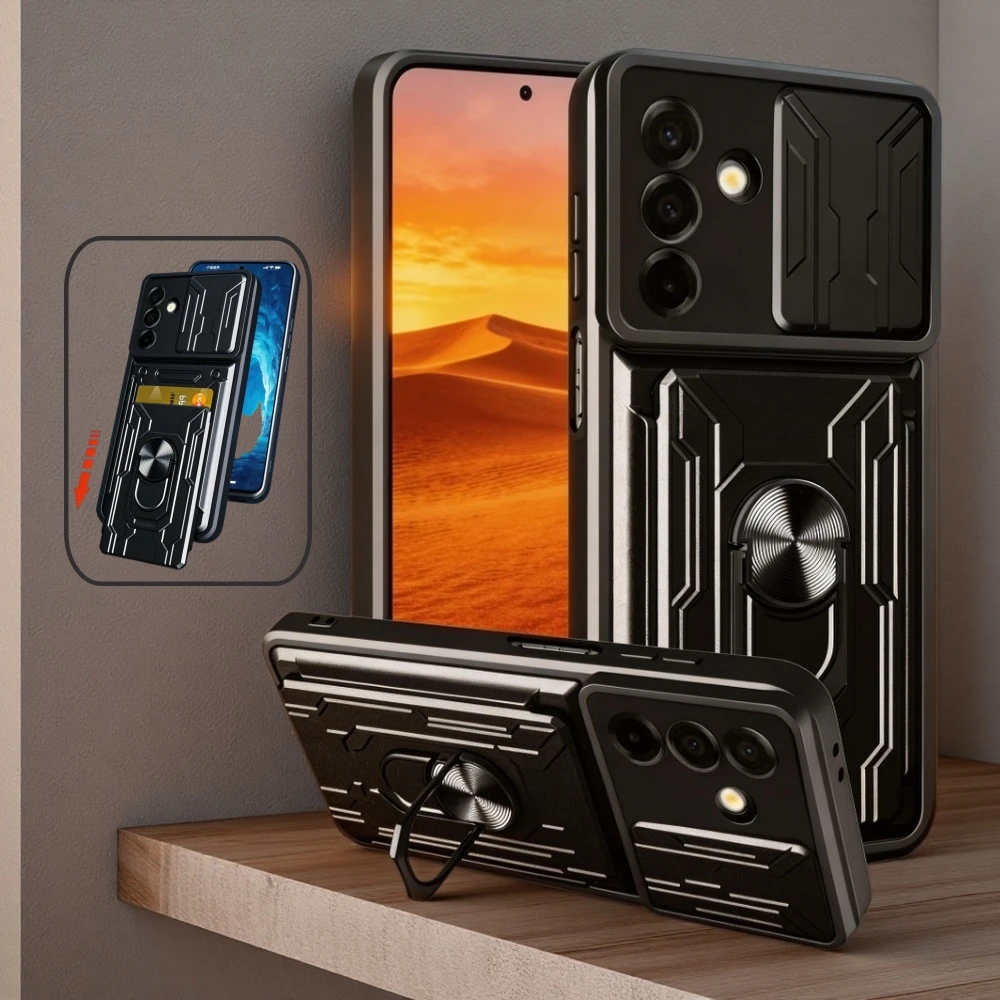 Suitable for Samsung A17/ A16 Capa Card Slot Camera Protect Case Armor Metal Ring Holder Cover For Galaxy A17 A16 5G Funda Coque