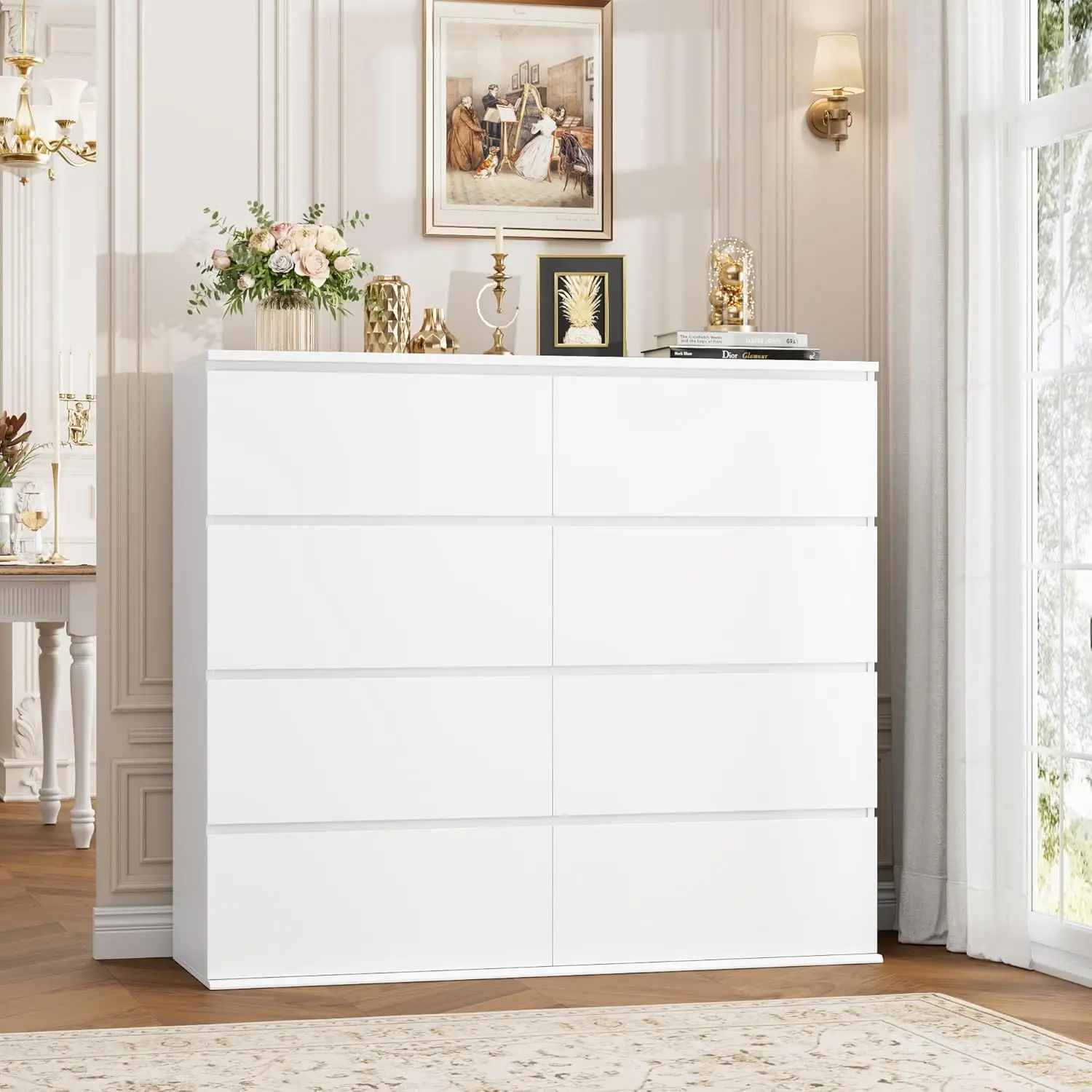 8 Drawer Dresser for Bedroom, White Dresser Double Chest of Drawers, Modern Wood Dressers with Deep Drawers for, Customized