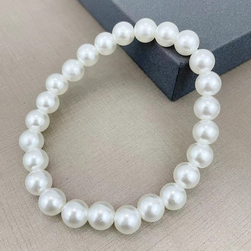 fnaf 2 rupee item Y2k Style Classic 8MM 25Beads Rope Chain Strand White Pearl Bracelet Women Mother Kids flower knows Bangle